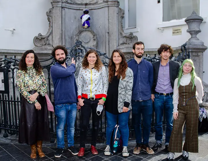 Photo of Prof Dr Ann Dooms, Dr Leo Margolis, Dr Ann Kiefer, Dr Mima Stanojkovski, Quentin Bolsée, Nicolas De Coster and Designer Julie De Kezel