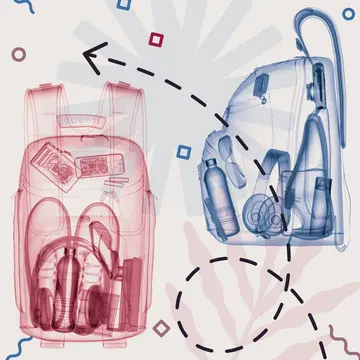 Travel luggage in red and blue
