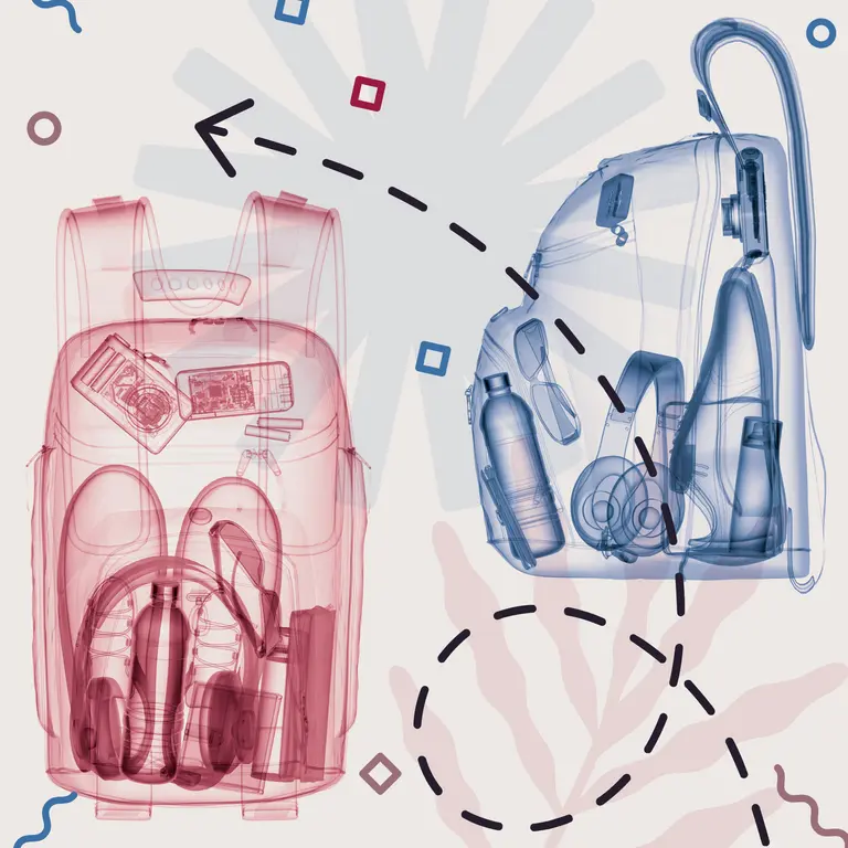 Travel luggage in red and blue