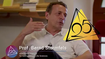 Video snapshot of the interview with Bernd Sturmfels next to 25 years MiS Logo