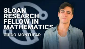 Portrait of Guido Montúfar next to the text "Sloan Research Fellow in Mathematics - Guido Montúfar" with the Sloan logo in the background