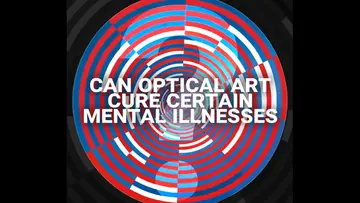 The text "Can optical art cure certain mental illnesses" in front of a rotating optical illusion